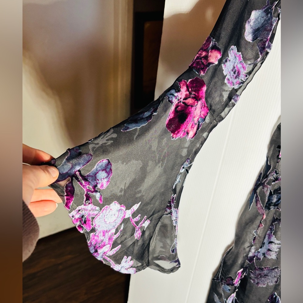 Dee Elly Floral Sheer Black Dress size small - Picture 4 of 9